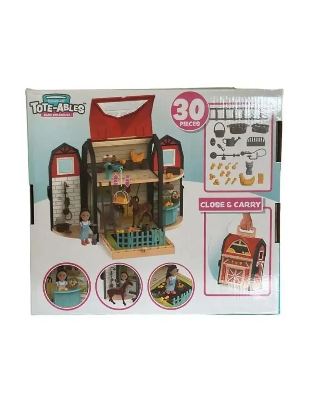 KidKraft Tote-ables Portable Barn Dollhouse with 30 Accessories - Kids Gift